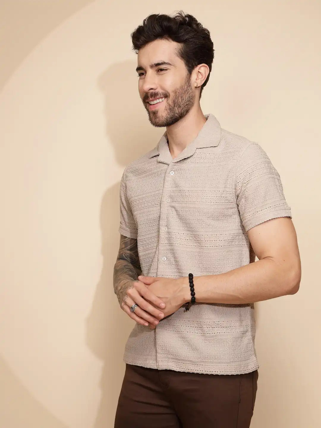 Beige Regular Fit Shirt For Men - Global Republic