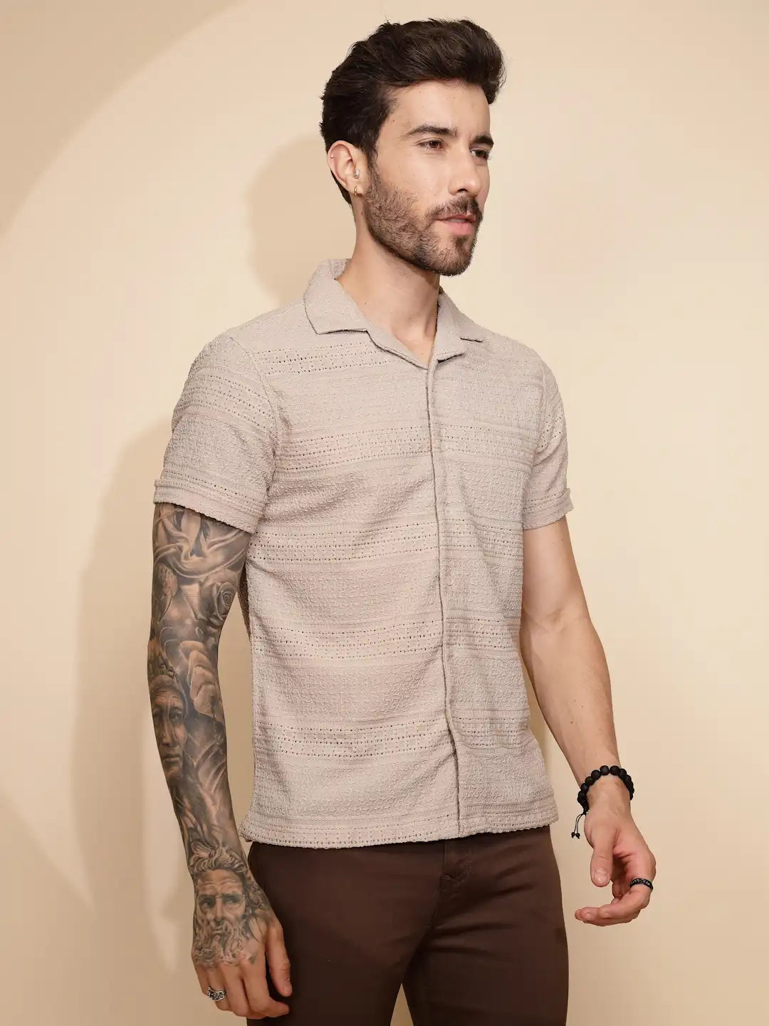 Beige Regular Fit Shirt For Men - Global Republic