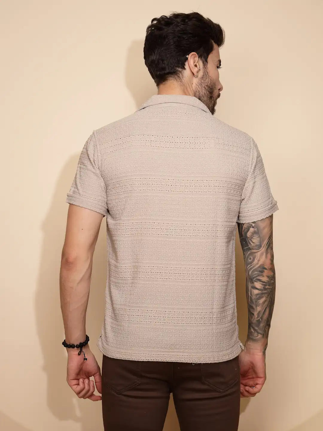 Beige Regular Fit Shirt For Men - Global Republic