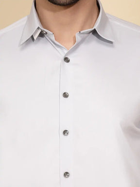 Grey Cotton Blend Regular Fit Shirt For Men