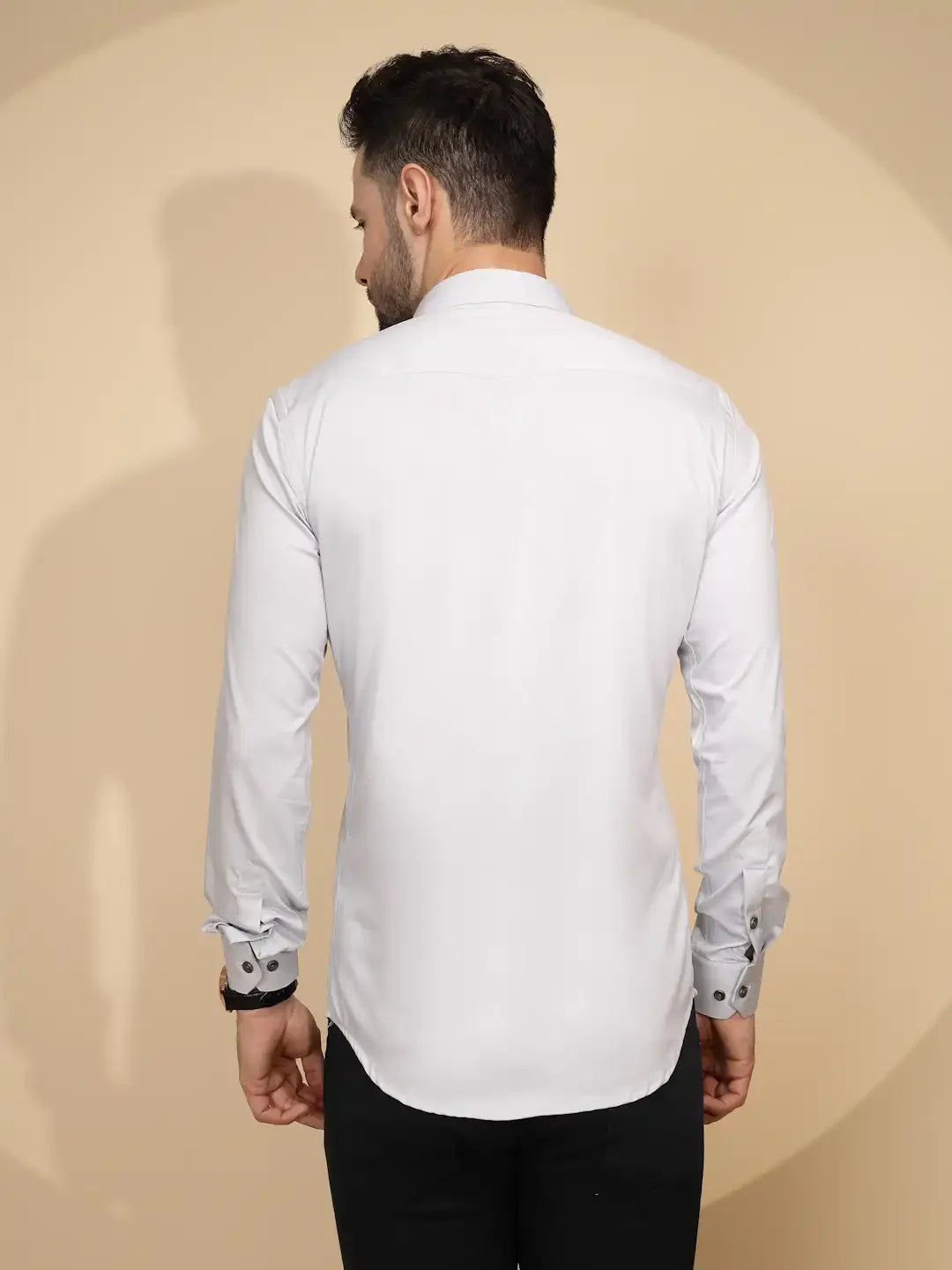 Grey Cotton Blend Regular Fit Shirt For Men