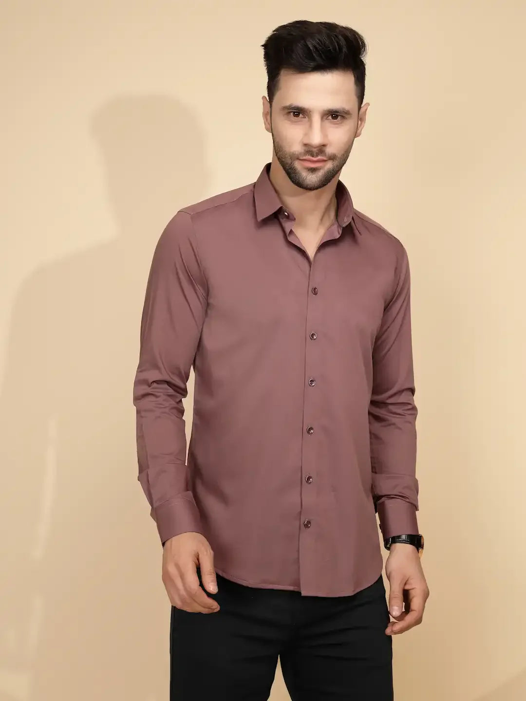 Purple Cotton Blend Regular Fit Shirt For Men