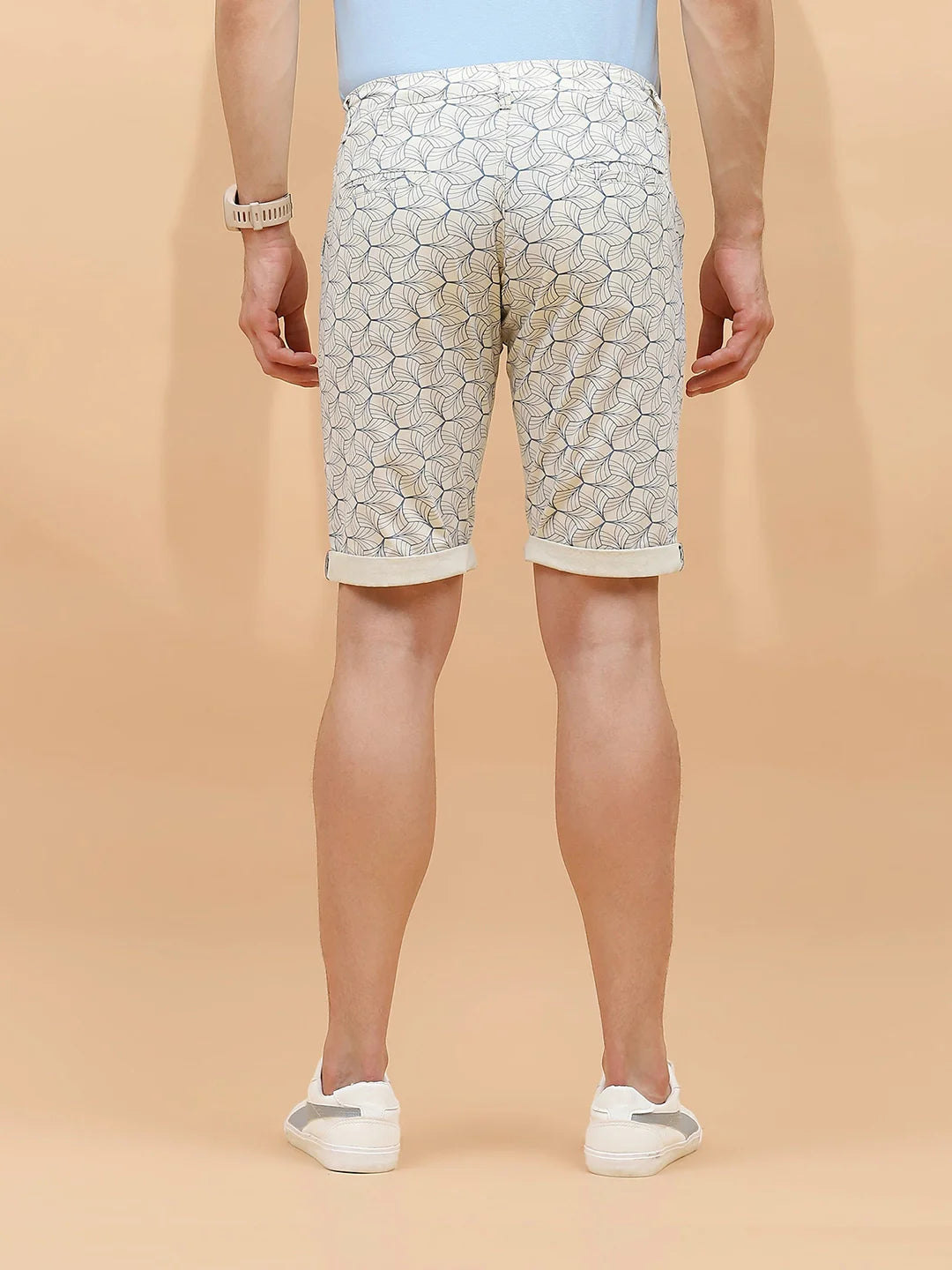 Ecru Cotton Blend Regular Fit Shorts For Men - Global Republic