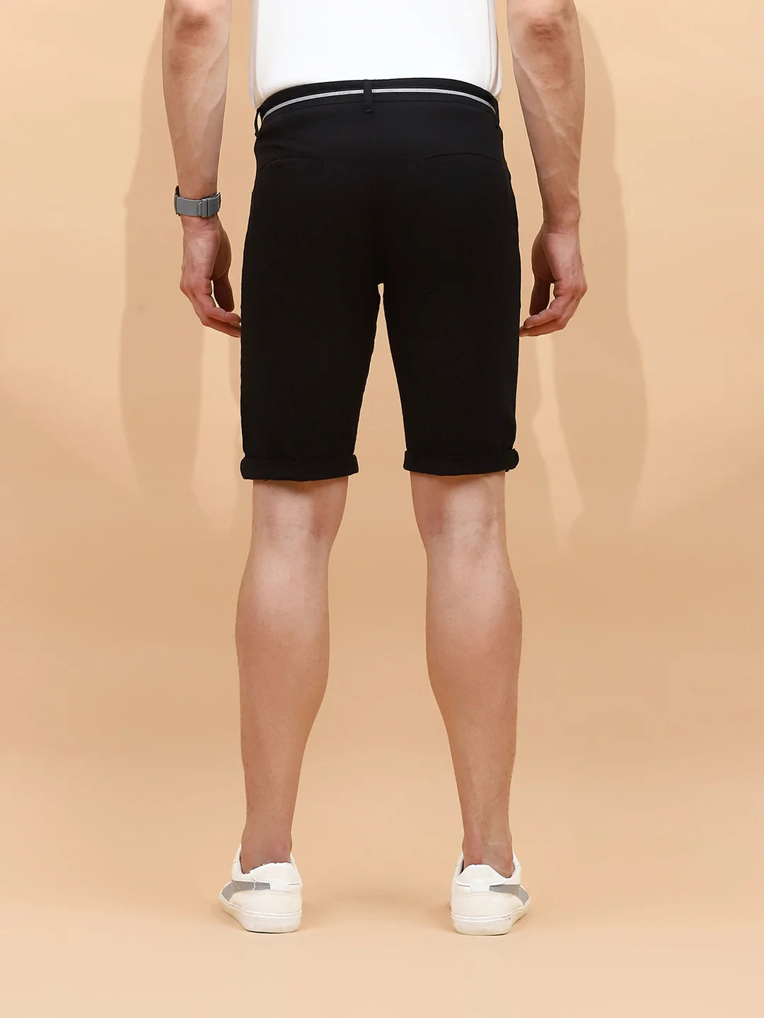 Black Cotton Blend Regular Fit Shorts For Men - Global Republic