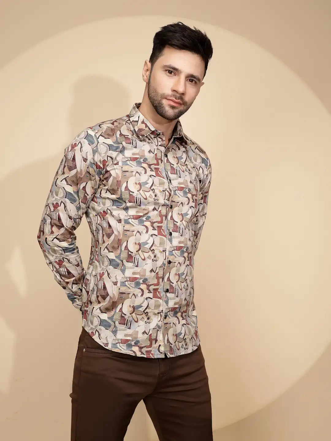 Earthy Cubism Cotton Regular Fit Shirt For Mens - Global Republic