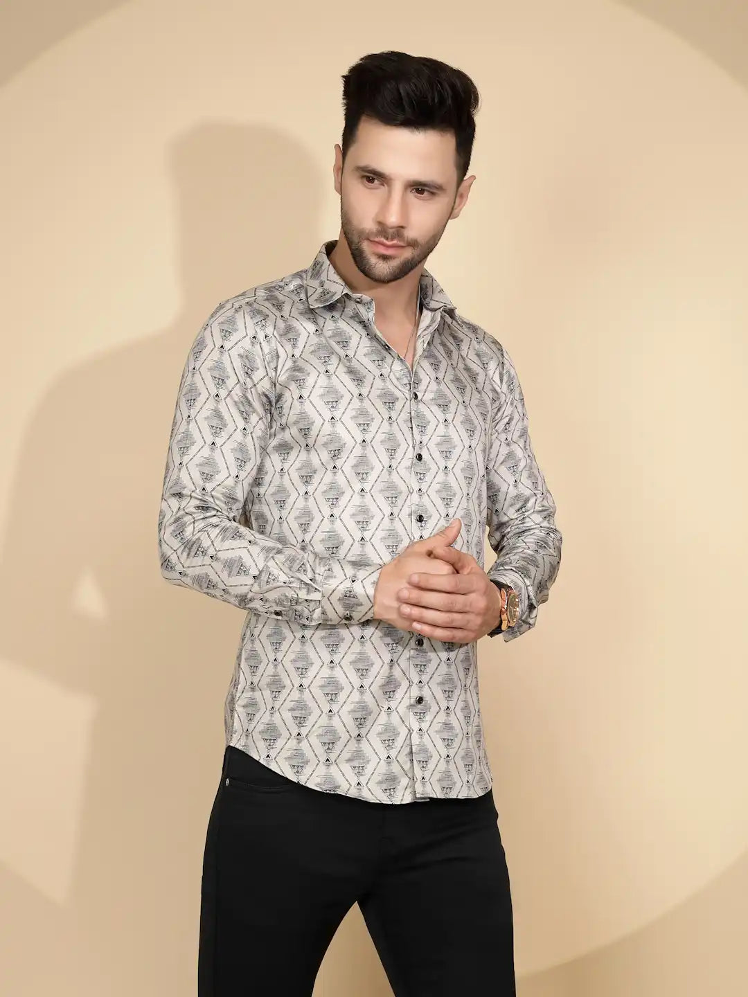Ecru Aztec Cotton Regular Fit Shirt For Mens - Global Republic