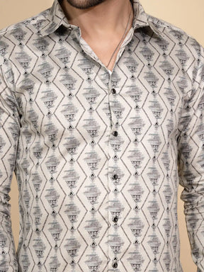 Ecru Aztec Cotton Regular Fit Shirt For Mens