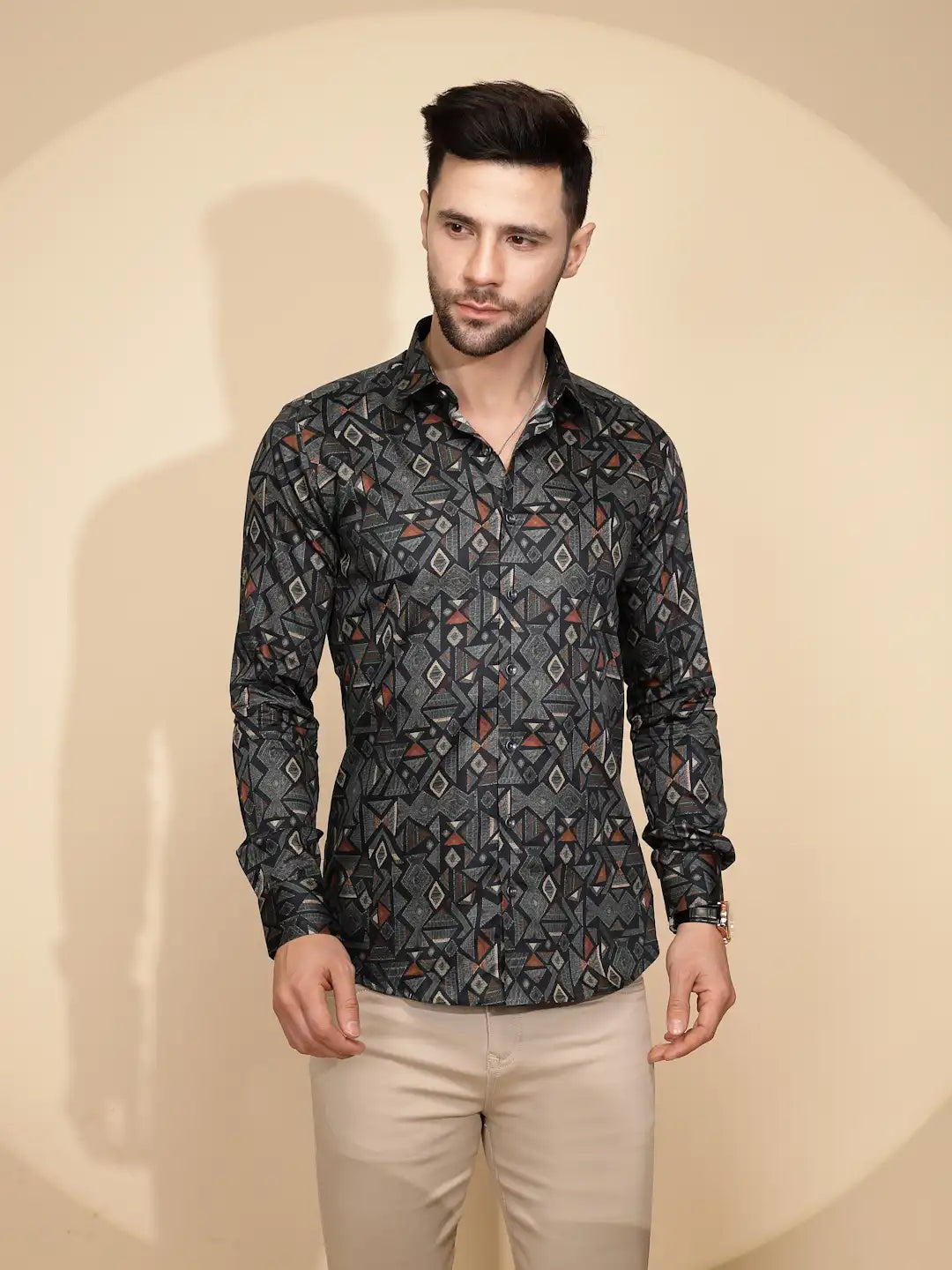Teal Aztec Cotton Regular Fit Shirt For Mens - Global Republic