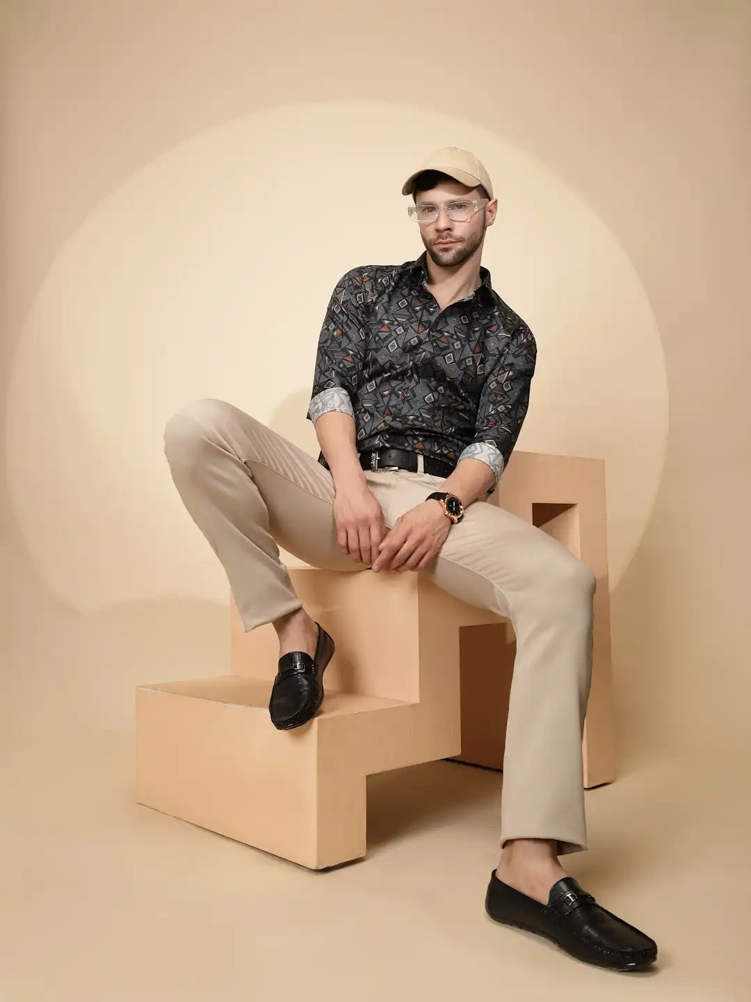 Teal Aztec Cotton Regular Fit Shirt For Mens - Global Republic