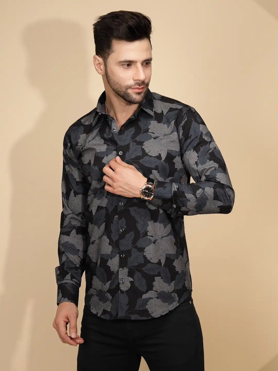 Black Cotton Regular Fit Shirt For Mens - Global Republic