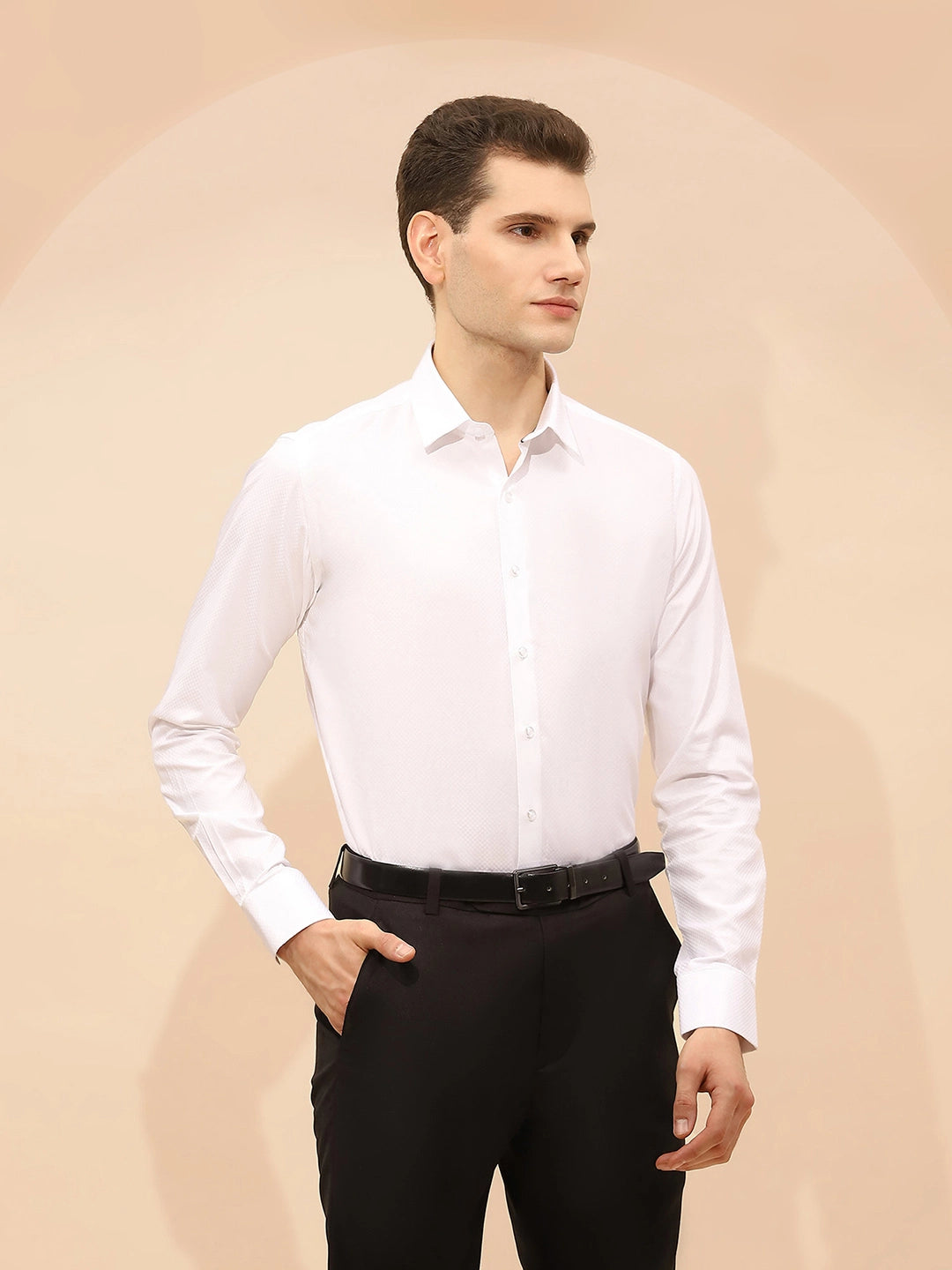White Tailored Fit Cotton Blend Shirt - Global Republic