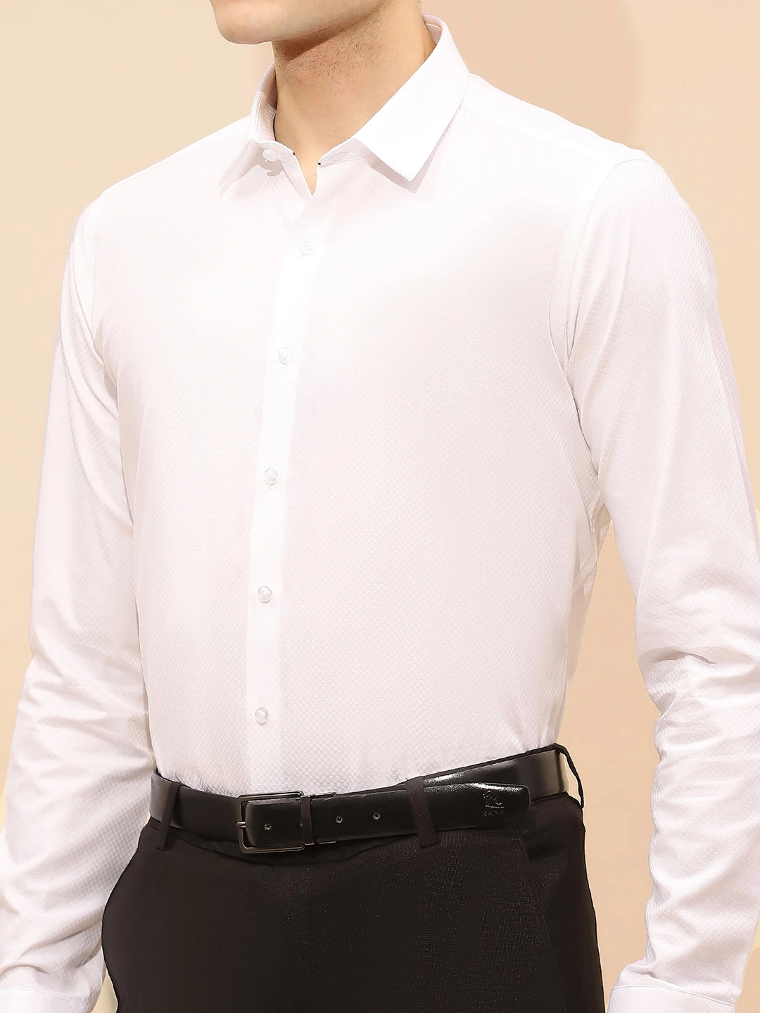 White Tailored Fit Cotton Blend Shirt - Global Republic