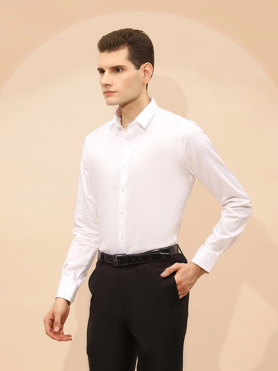 White Cotton Blend Tailored Fit Shirt - Global Republic