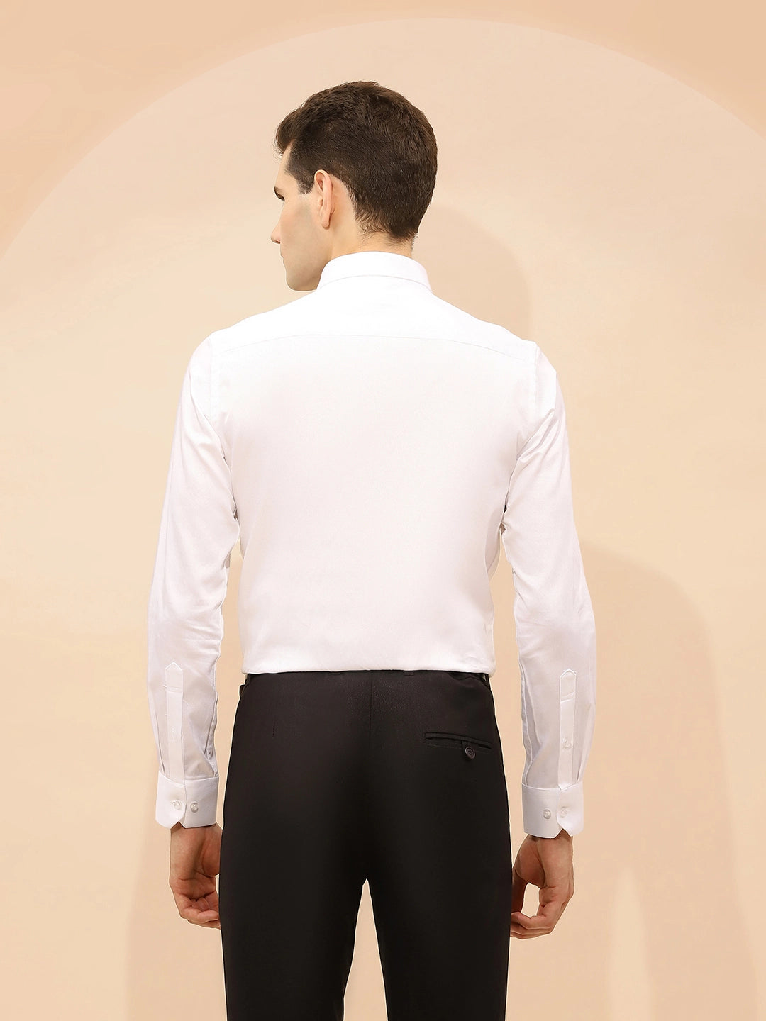 White Cotton Blend Tailored Fit Shirt - Global Republic