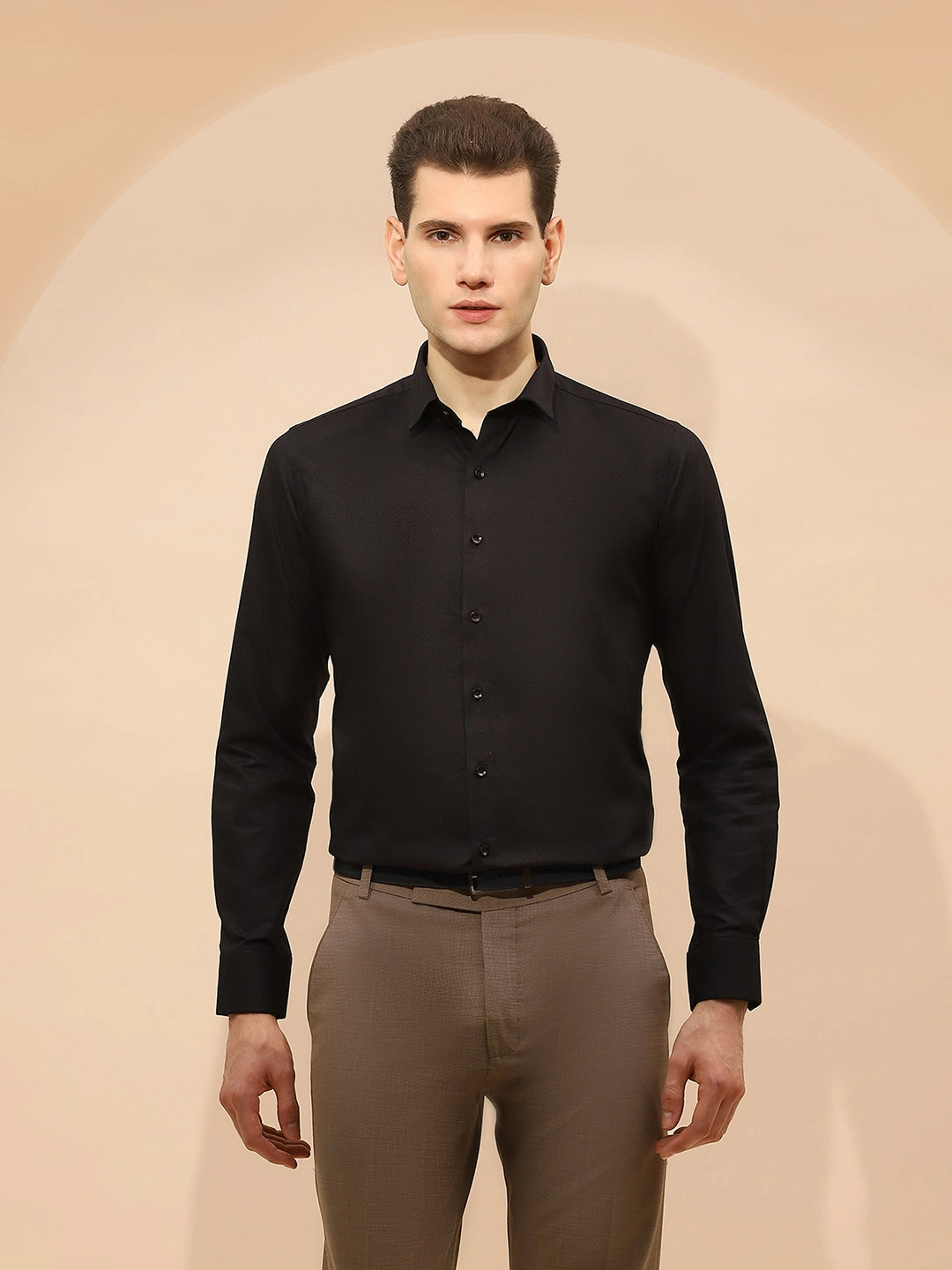 Black Tailored Fit Cotton Blend Shirt - Global Republic