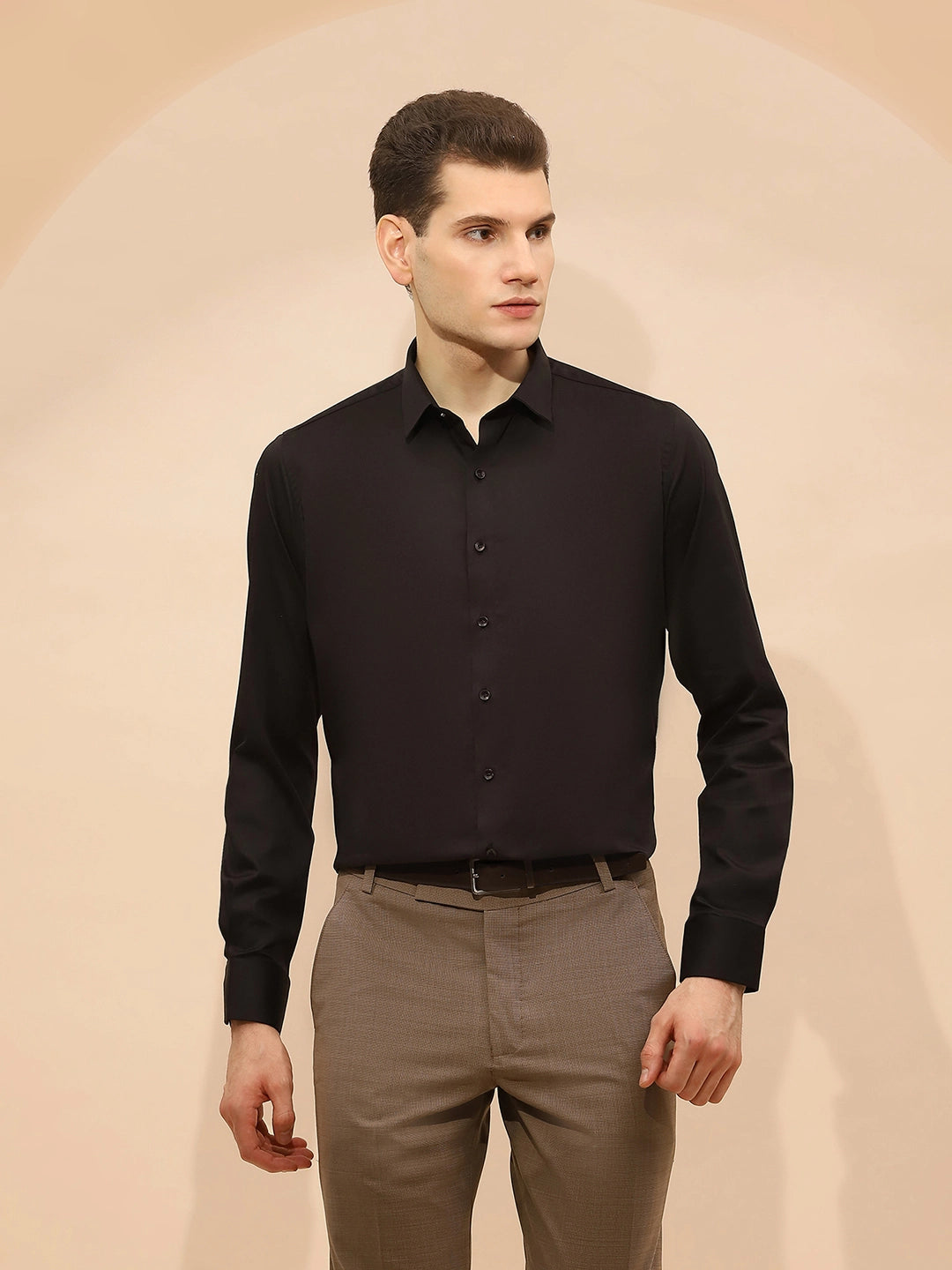 Black Cotton Blend Tailored Fit Shirt - Global Republic