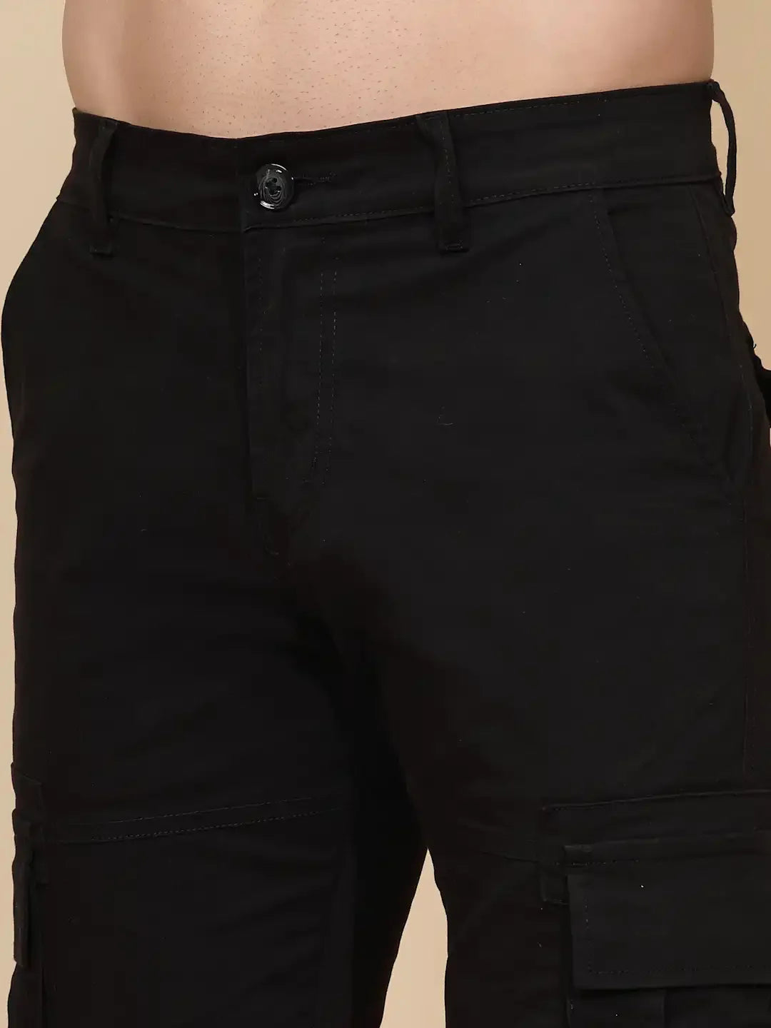 Black Cotton Blend Regular Fit Cargo For Men - Global Republic