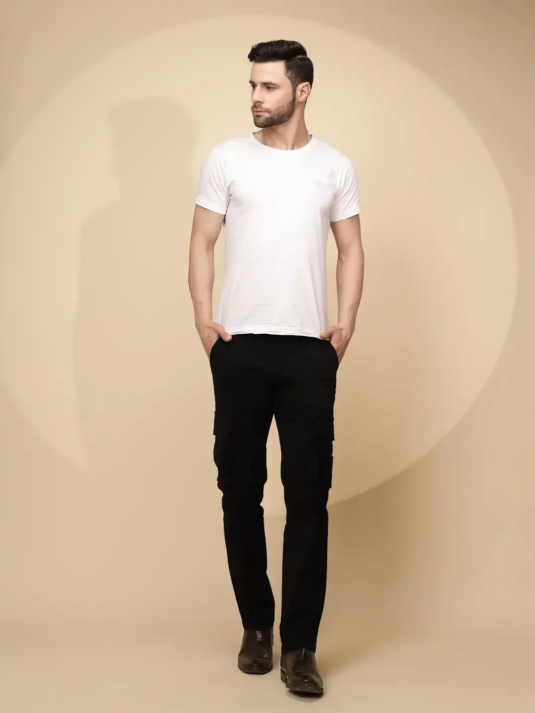 Black Cotton Blend Regular Fit Cargo For Men - Global Republic