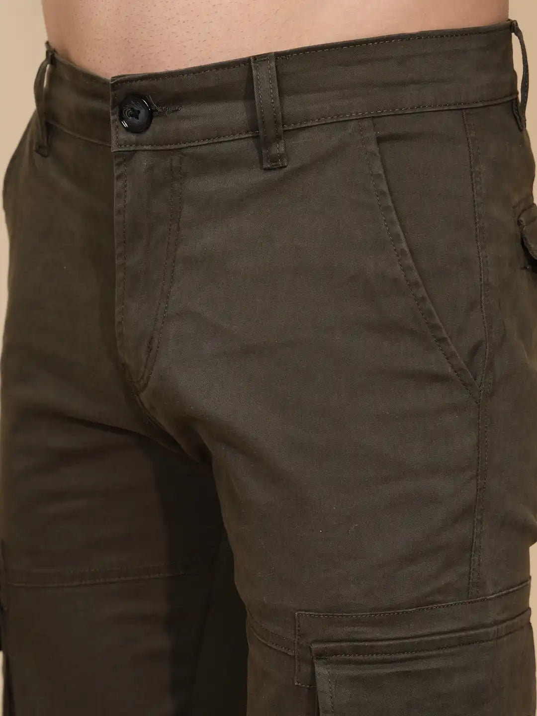 Olive Cotton Blend Regular Fit Cargo For Men - Global Republic