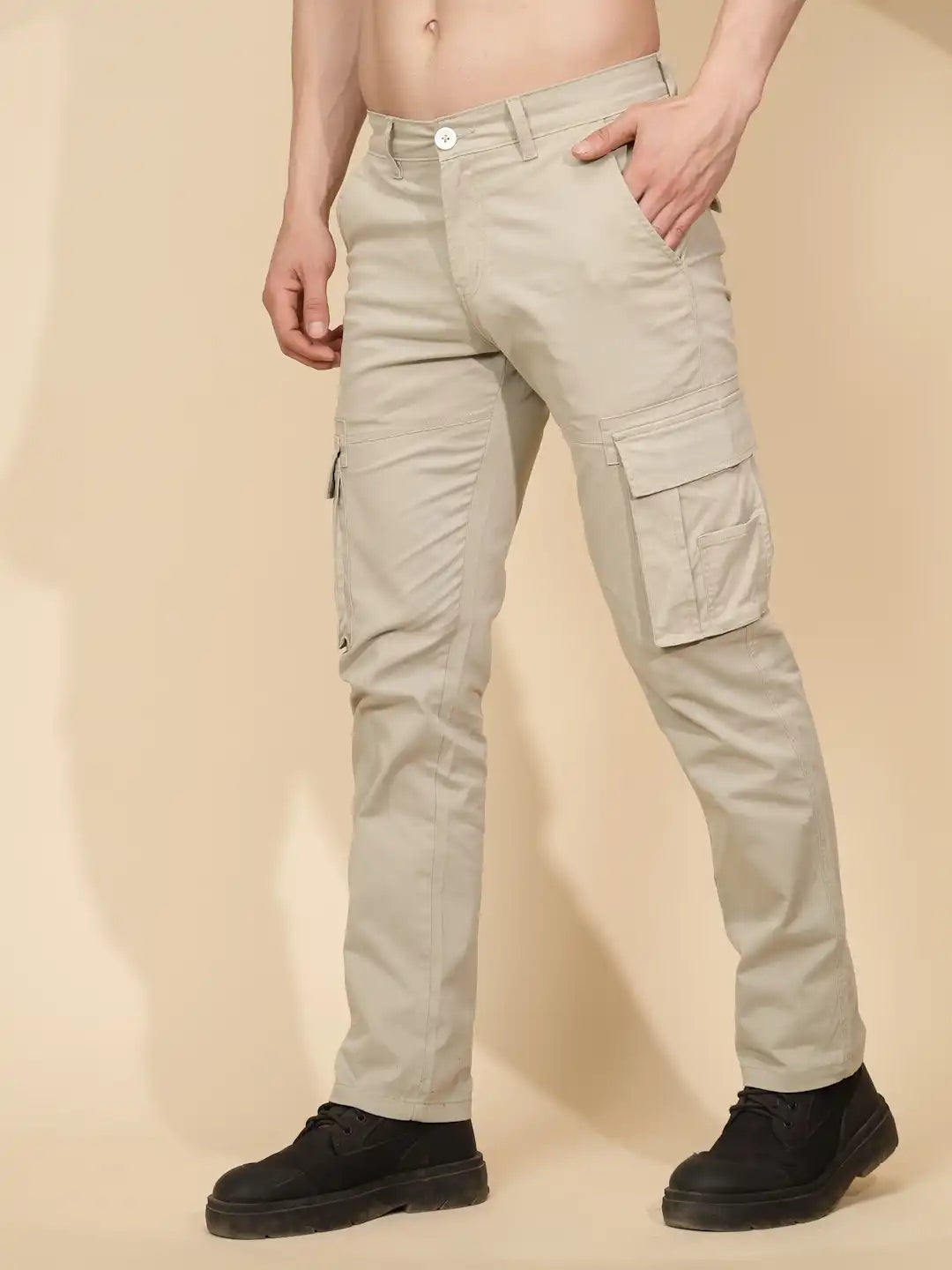 Pista Green Cotton Blend Regular Fit Cargo For Men - Global Republic