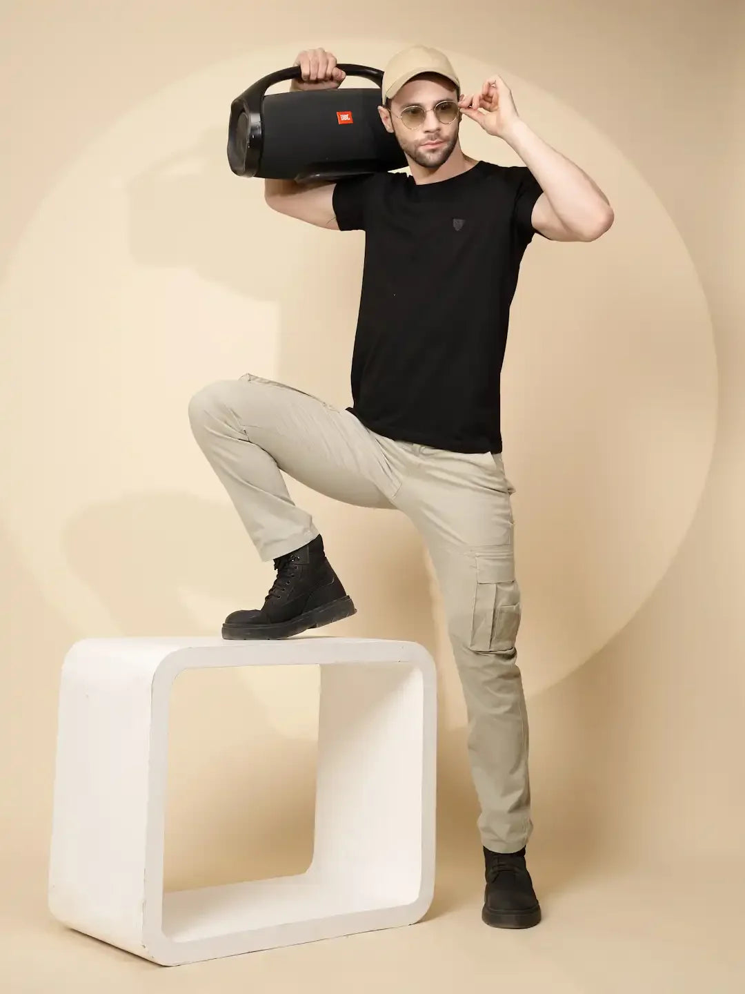 Pista Green Cotton Blend Regular Fit Cargo For Men - Global Republic