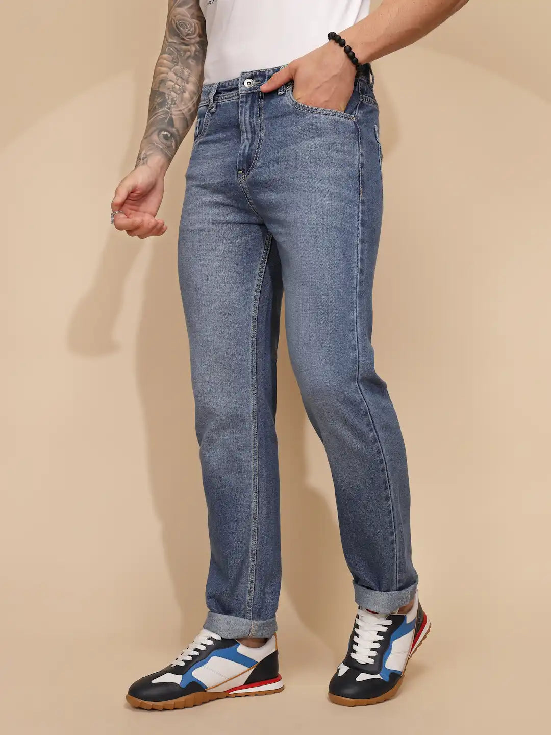 Blue Cotton Slim Fit Jeans For Men