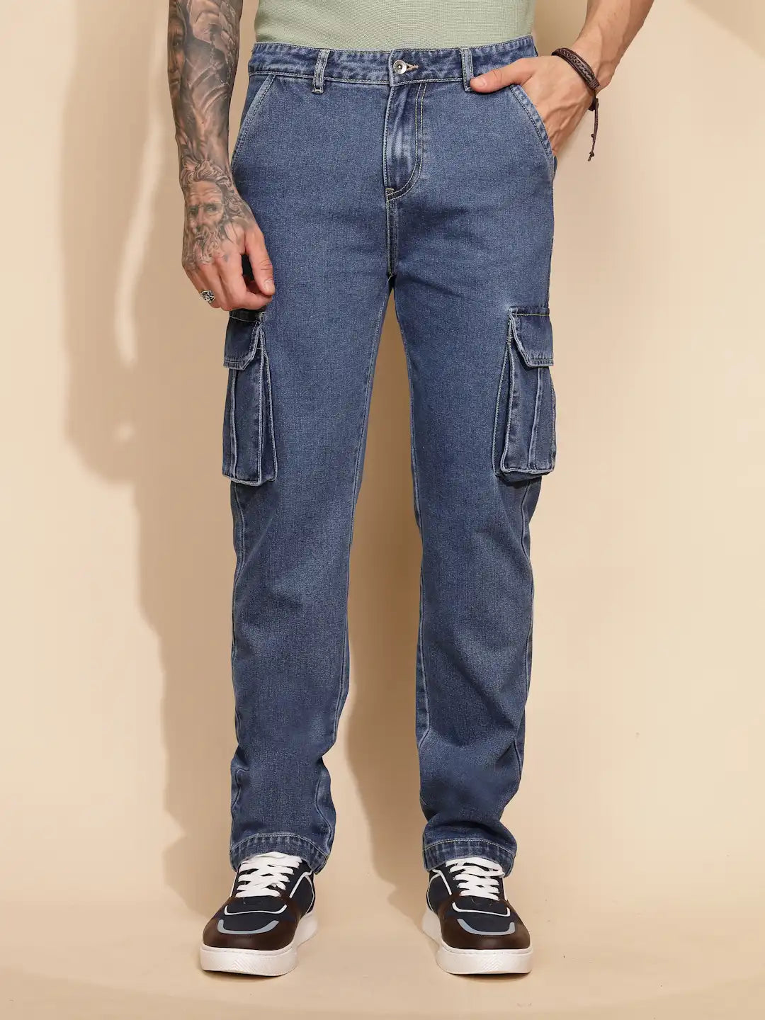 Blue Cotton Blend Cargo Pant - Global Republic