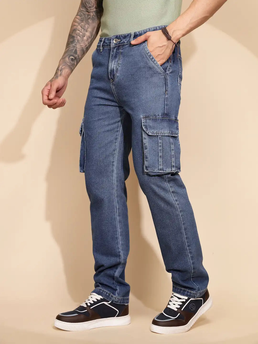 Blue Cotton Blend Cargo Pant - Global Republic