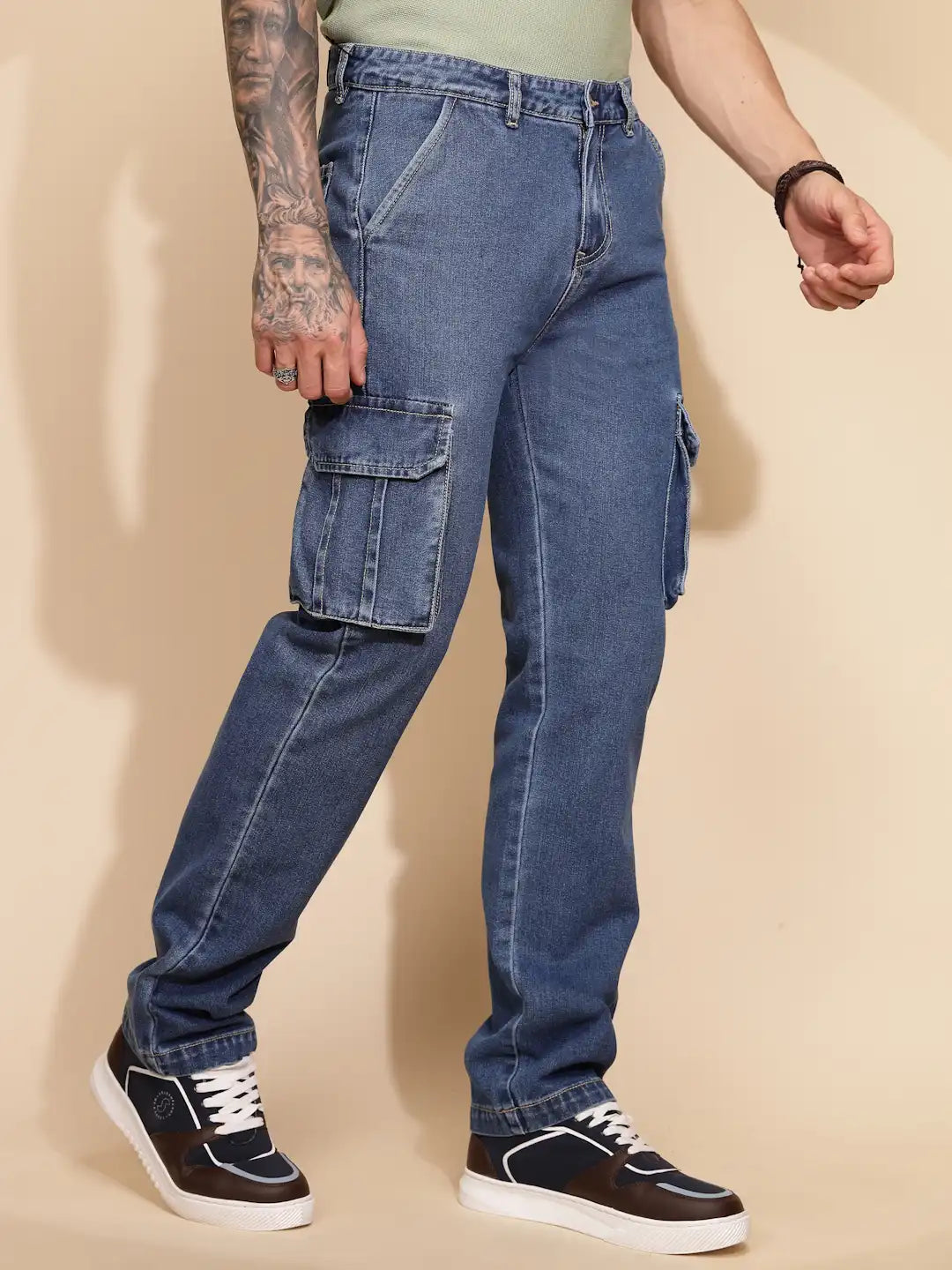 Blue Cotton Blend Cargo Pant - Global Republic