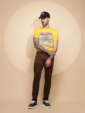 Mustard Cotton Blend Regular Fit Trouser For Men