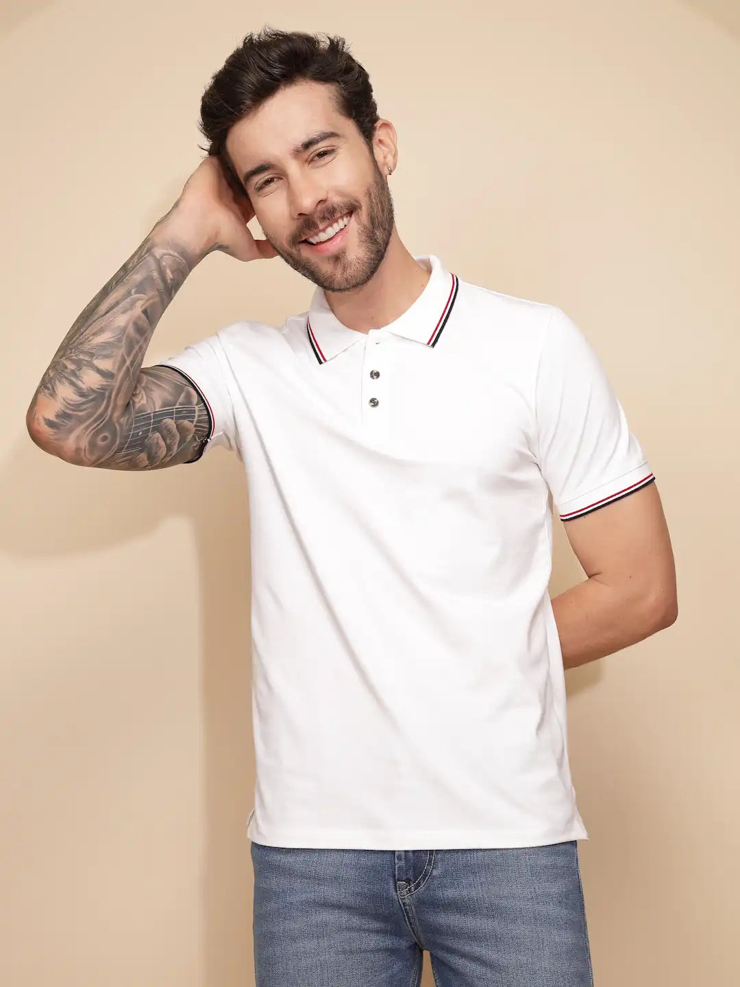 White Cotton Blend Regular Fit T-Shirt For Men - Global Republic