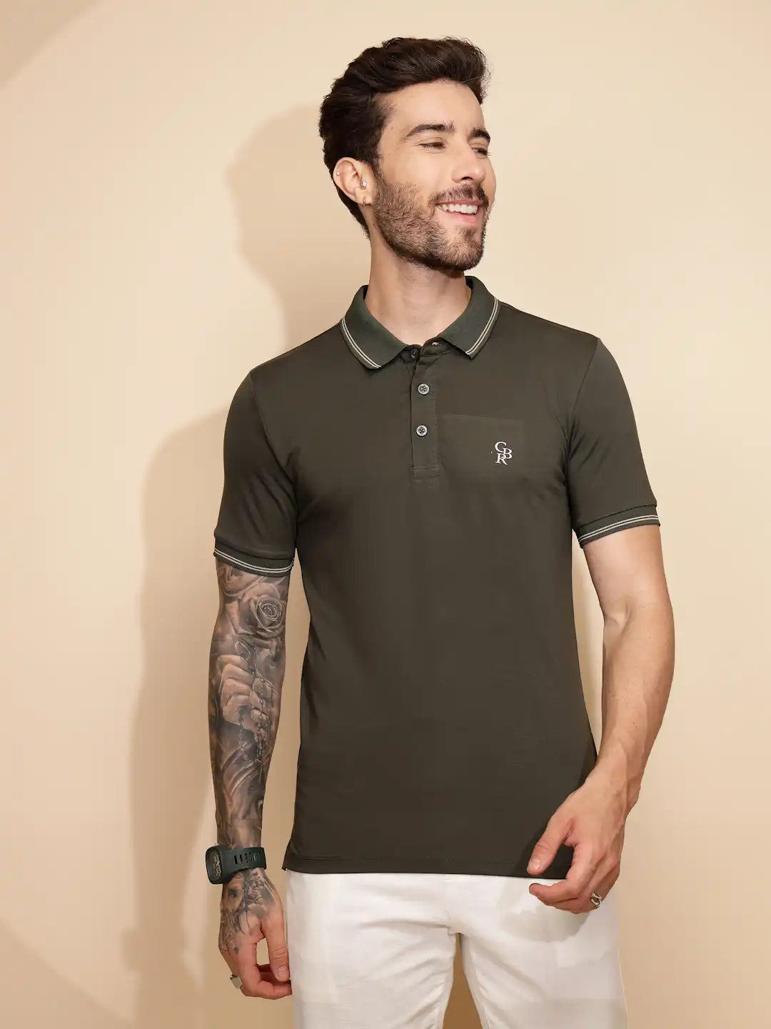 Olive Viscose Blend Regular Fit T-Shirt - Global Republic