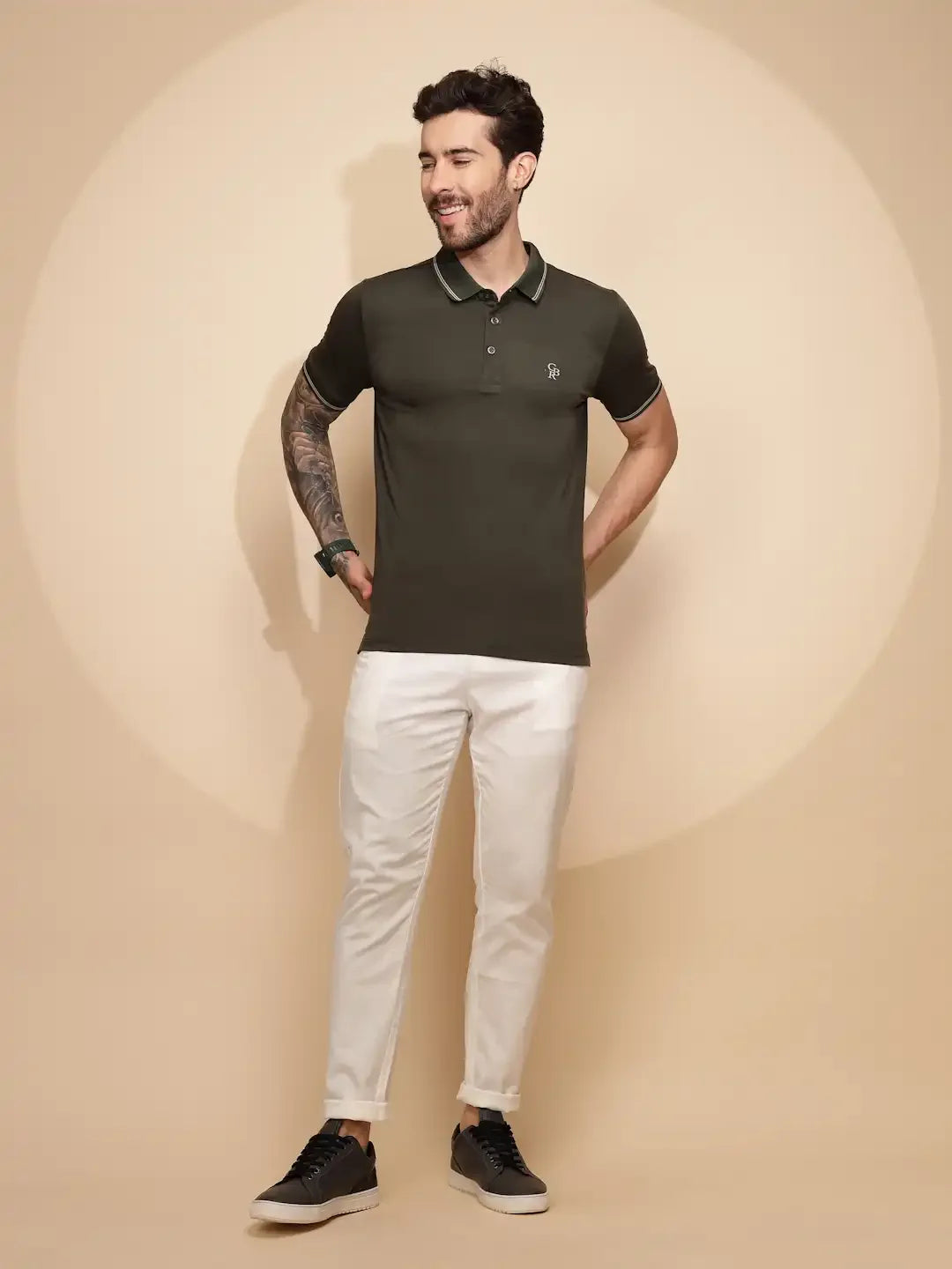 Olive Viscose Blend Regular Fit T-Shirt For Men