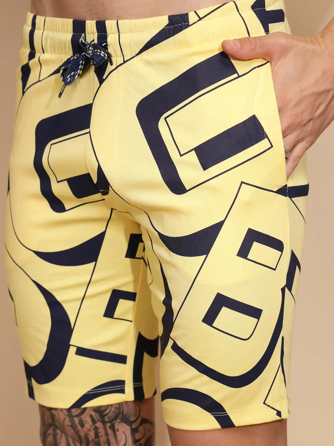 Yellow Viscose Blend Regular Fit Shorts Set For Men - Global Republic