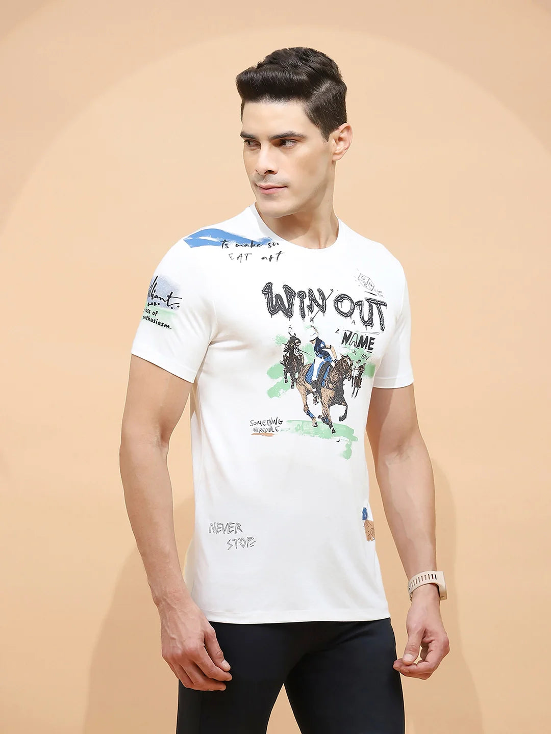 White Regular Fit Viscose Blend T-Shirt - Global Republic