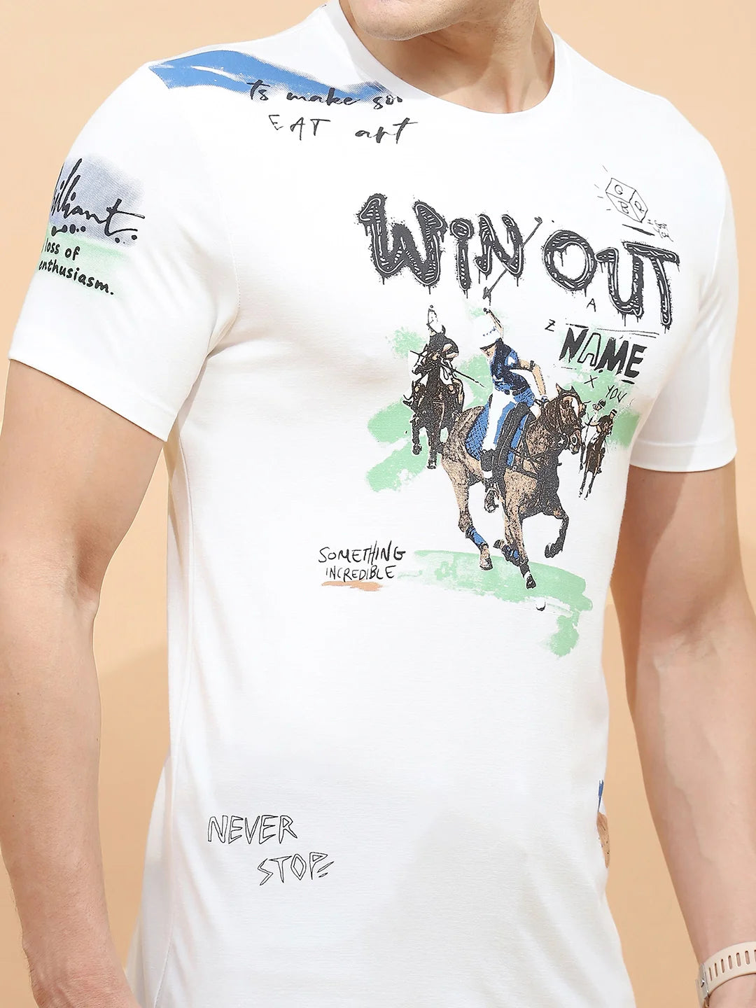 White Regular Fit Viscose Blend T-Shirt - Global Republic