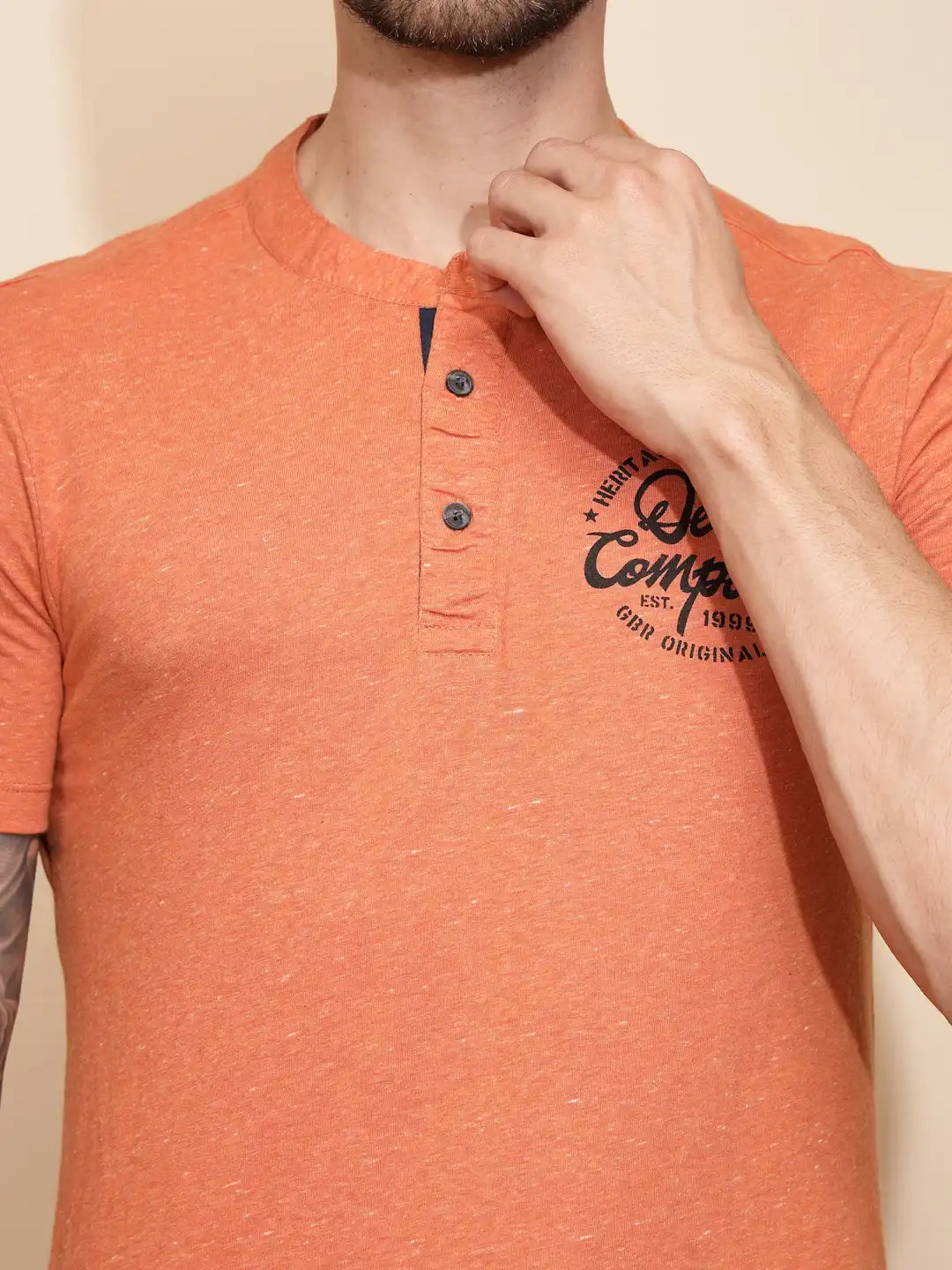 Orange Cotton Slim Fit Night Suit Set - Global Republic