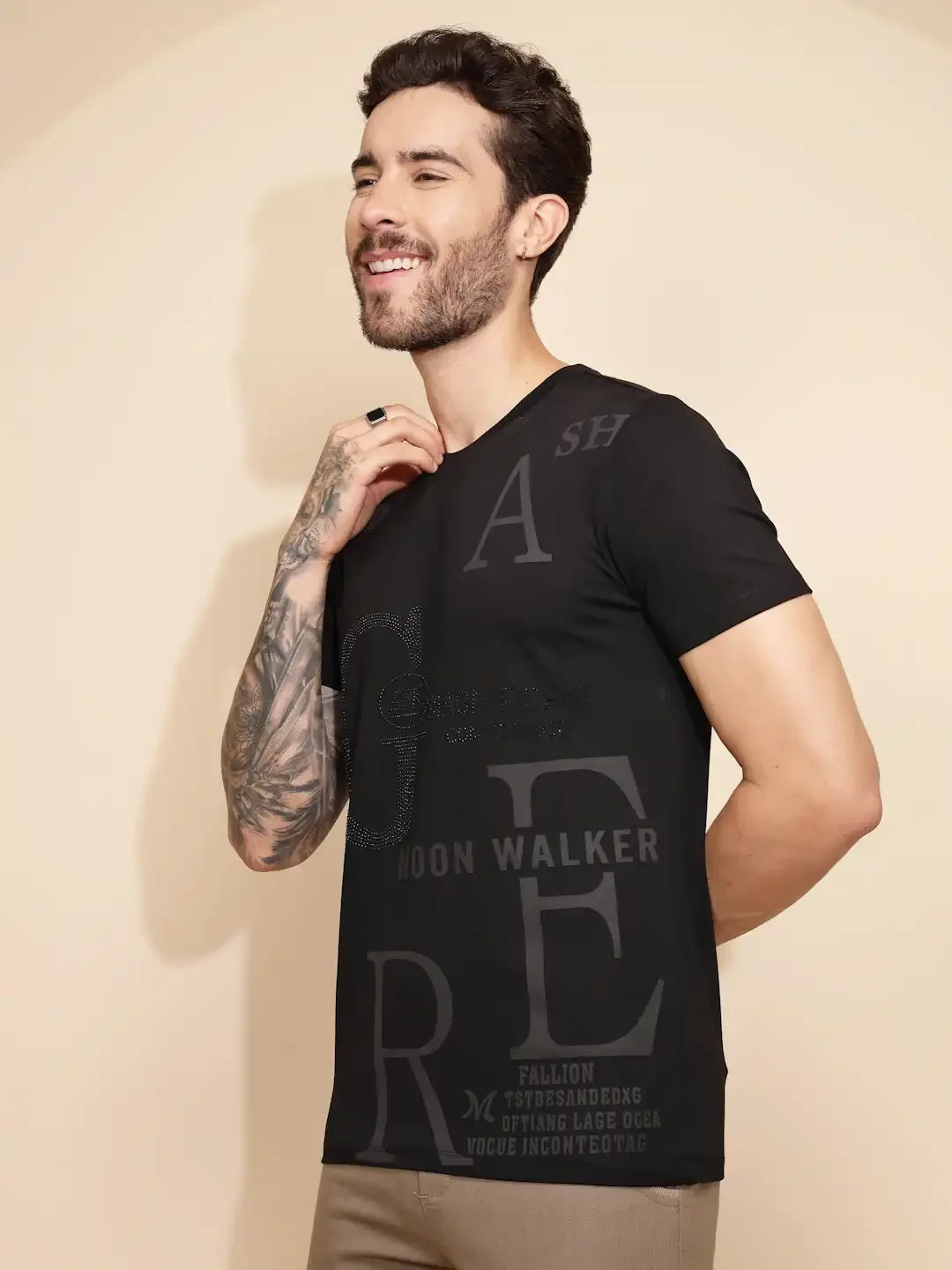 Black Viscose Blend Regular Fit T-Shirt - Global Republic