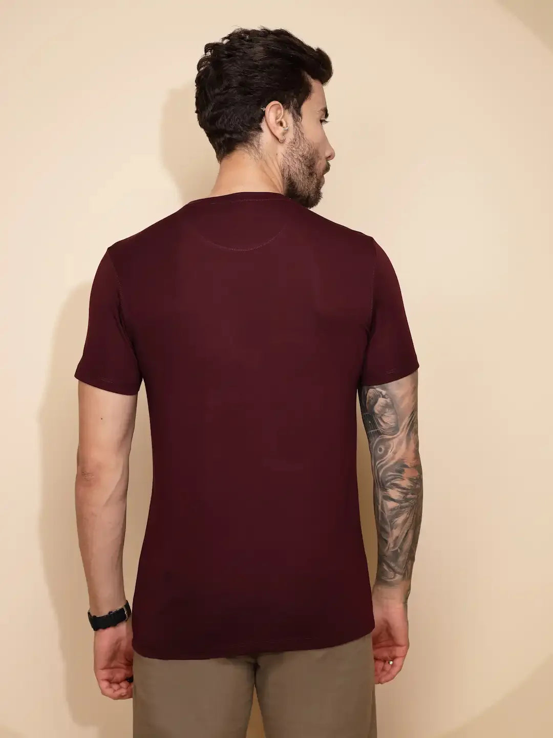 Maroon Viscose Blend Regular Fit T-Shirt For Men - Global Republic