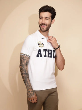 White Cotton Blend Regular Fit T-Shirt For Men