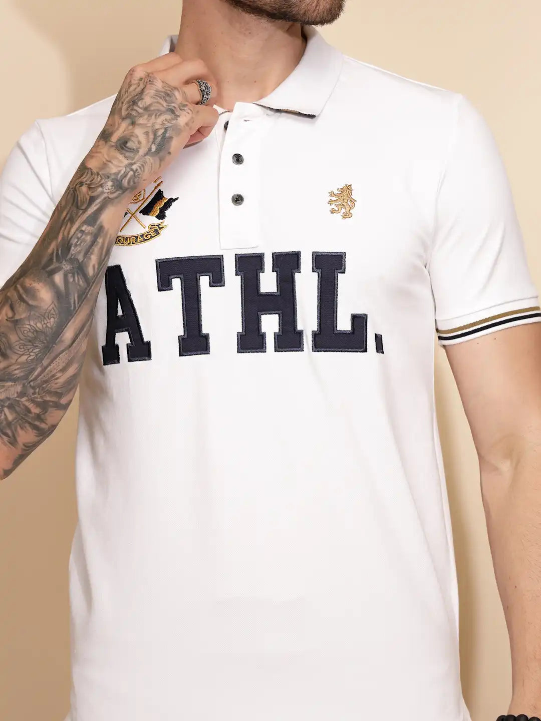 White Cotton Blend Regular Fit T-Shirt - Global Republic