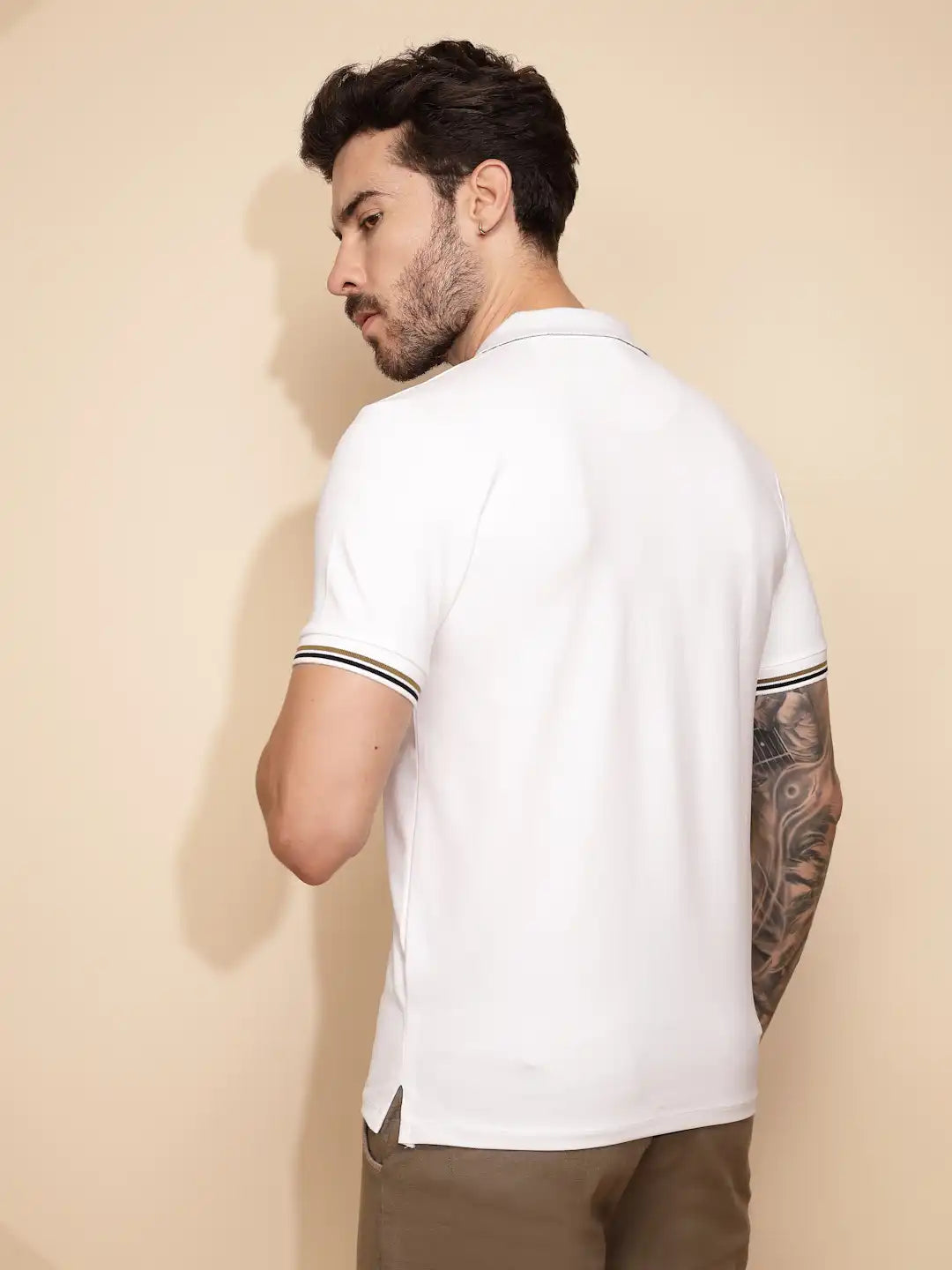 White Cotton Blend Regular Fit T-Shirt - Global Republic