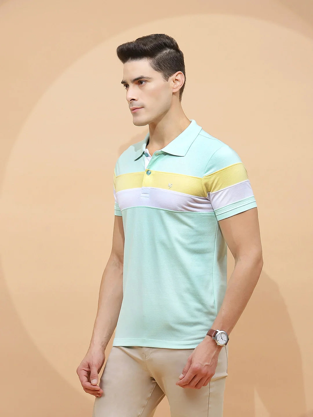 Mint Green cotton Regular Fit T-Shirt For Men - Global Republic