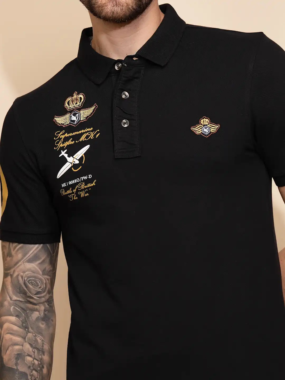 Black Cotton Blend Regular Fit T-Shirt For Men - Global Republic