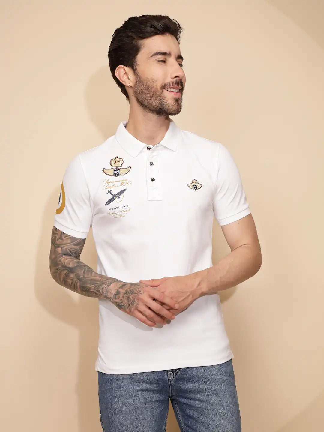 White Regular Fit Cotton Blend T-Shirt - Global Republic