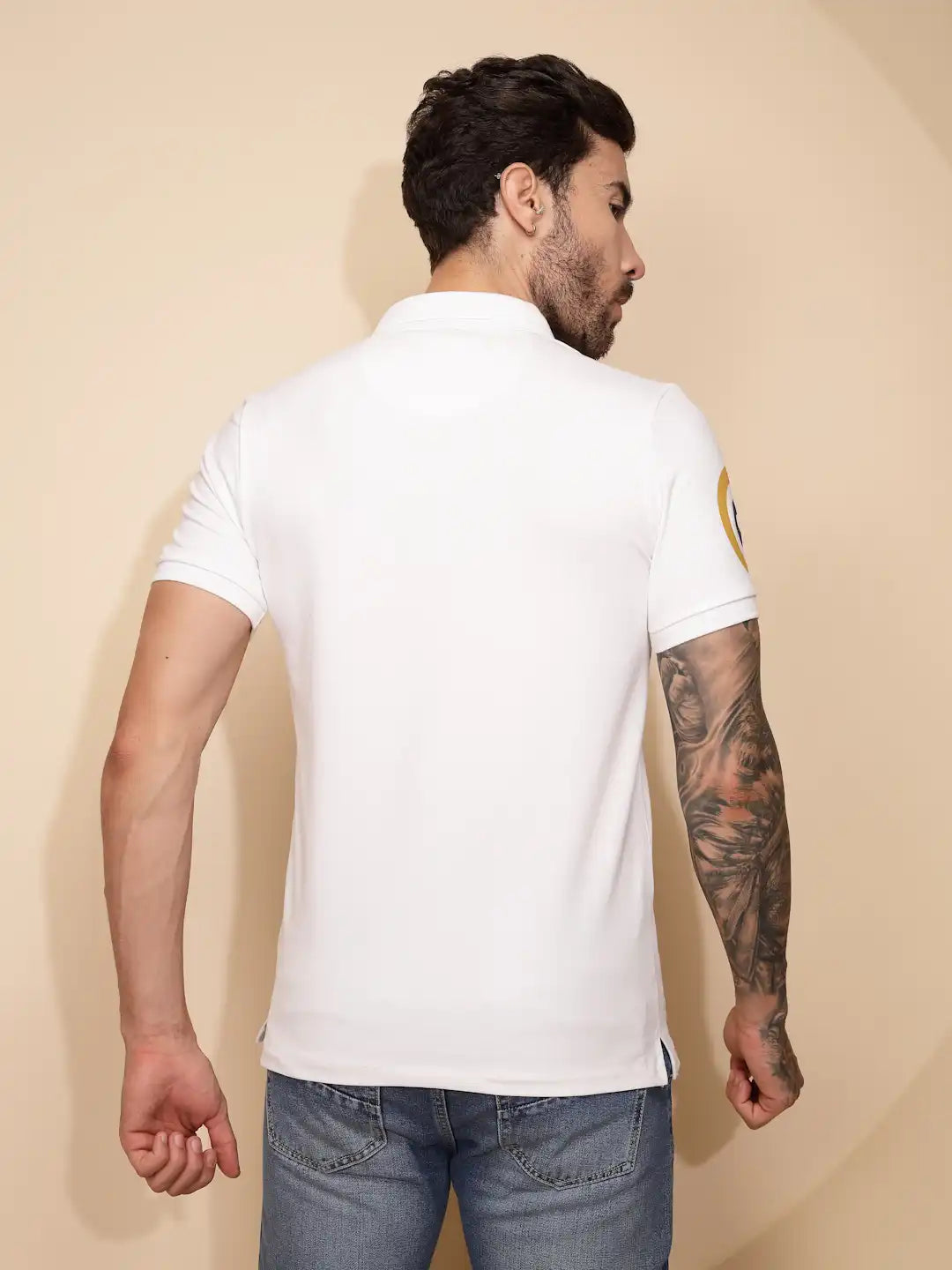 White Regular Fit Cotton Blend T-Shirt - Global Republic