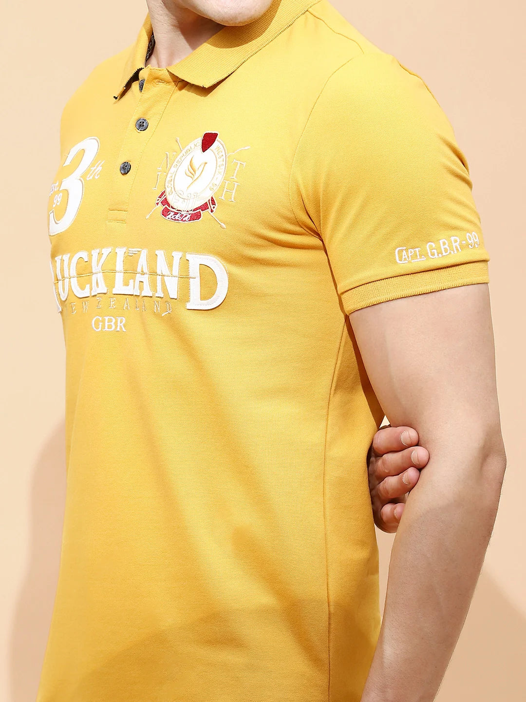Mustard Cotton Blend Regular Fit T-Shirt For Men - Global Republic