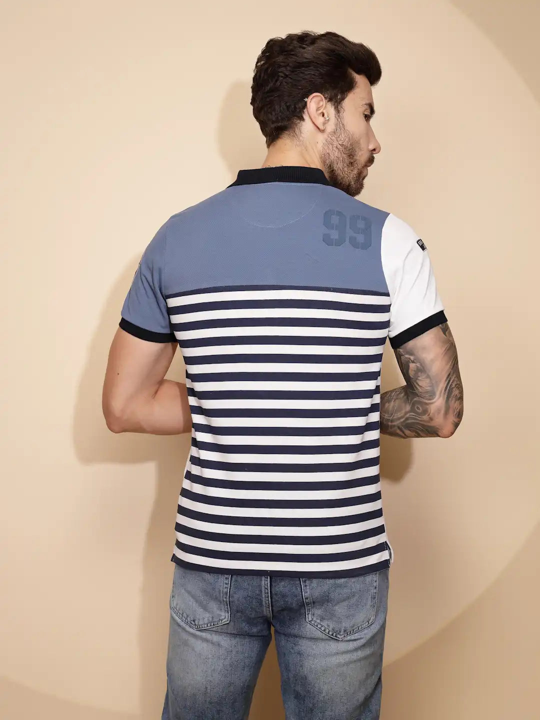 Blue Cotton Blend Regular Fit T-Shirt - Global Republic