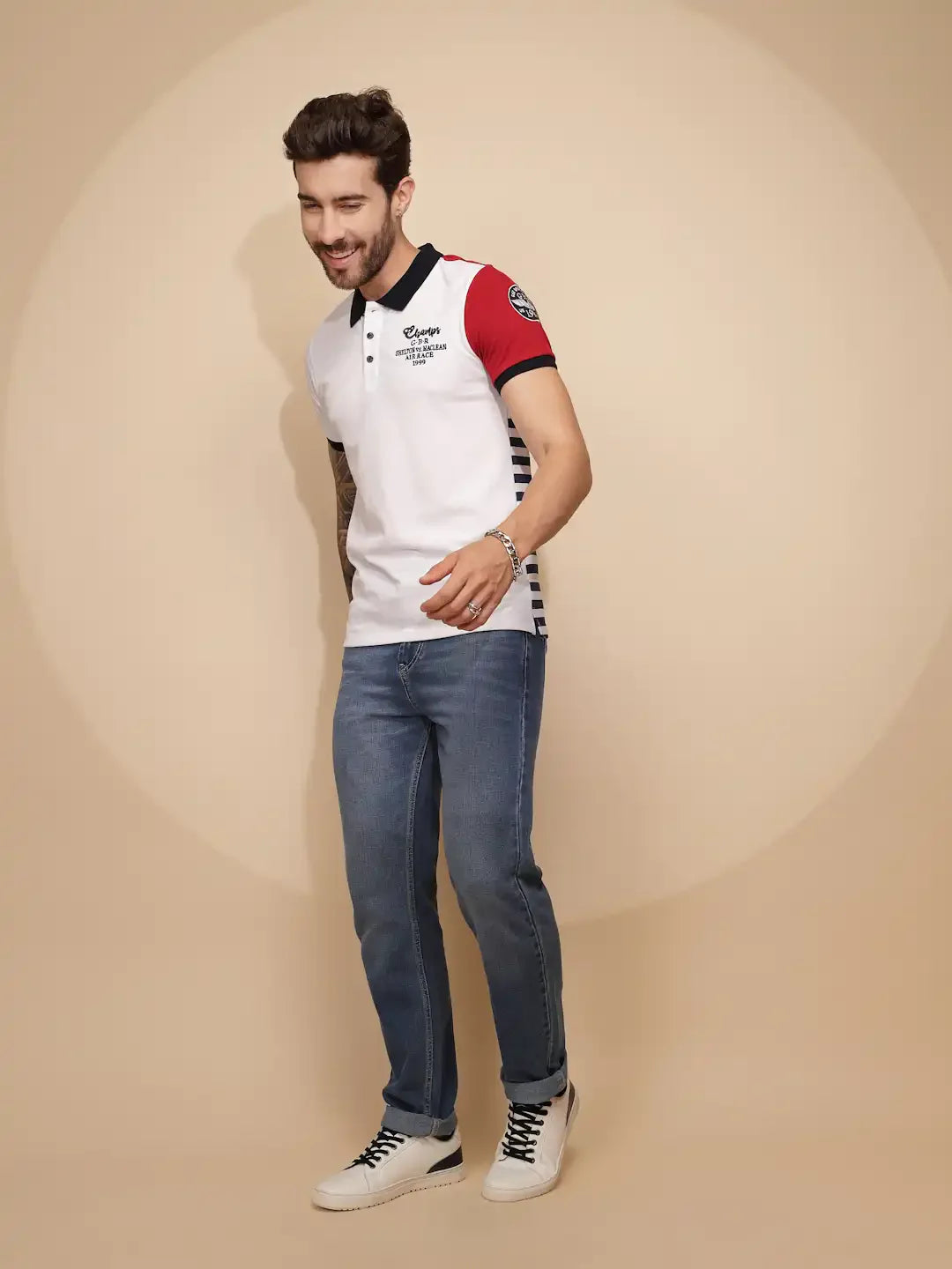 Red Cotton Blend Regular Fit T-Shirt For Men - Global Republic