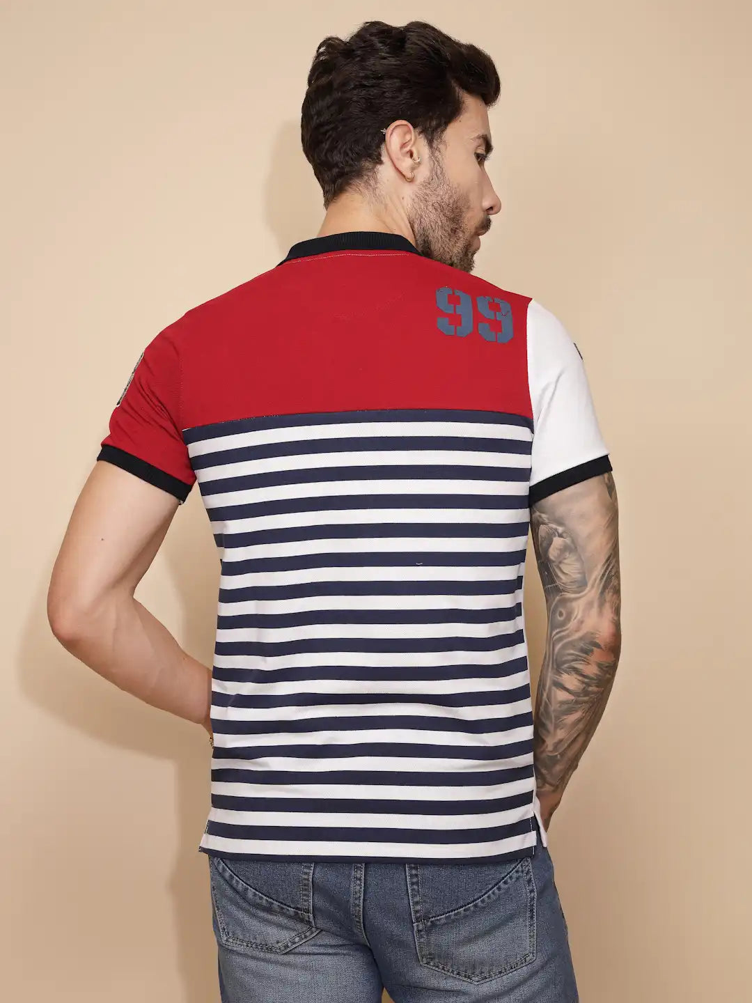 Red Cotton Blend Regular Fit T-Shirt For Men - Global Republic